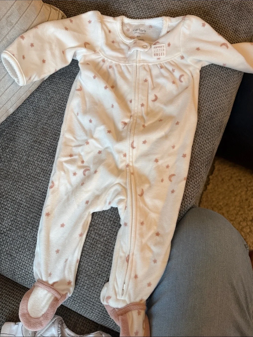 Carter's White Footed One-Piece with Blush Stars & Moons